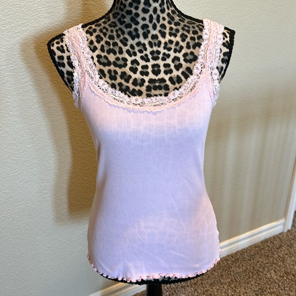 Women’s Lena Jeans pink tank top with lace, super soft, size S